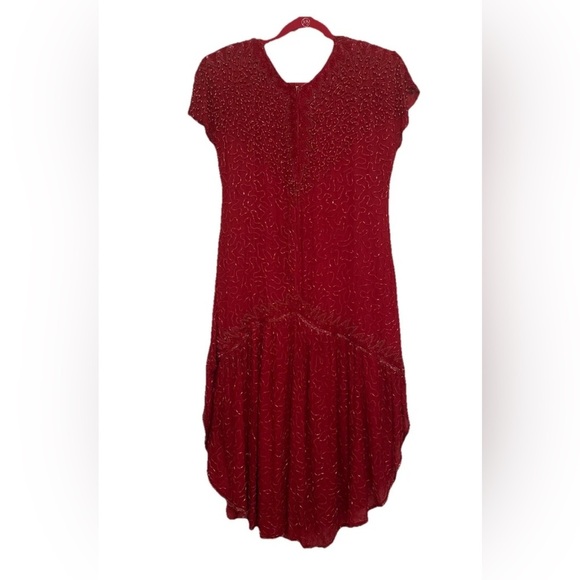 Vintage Red Beaded Silk Gatsby Flapper Dress Women’s XL - Picture 2 of 10